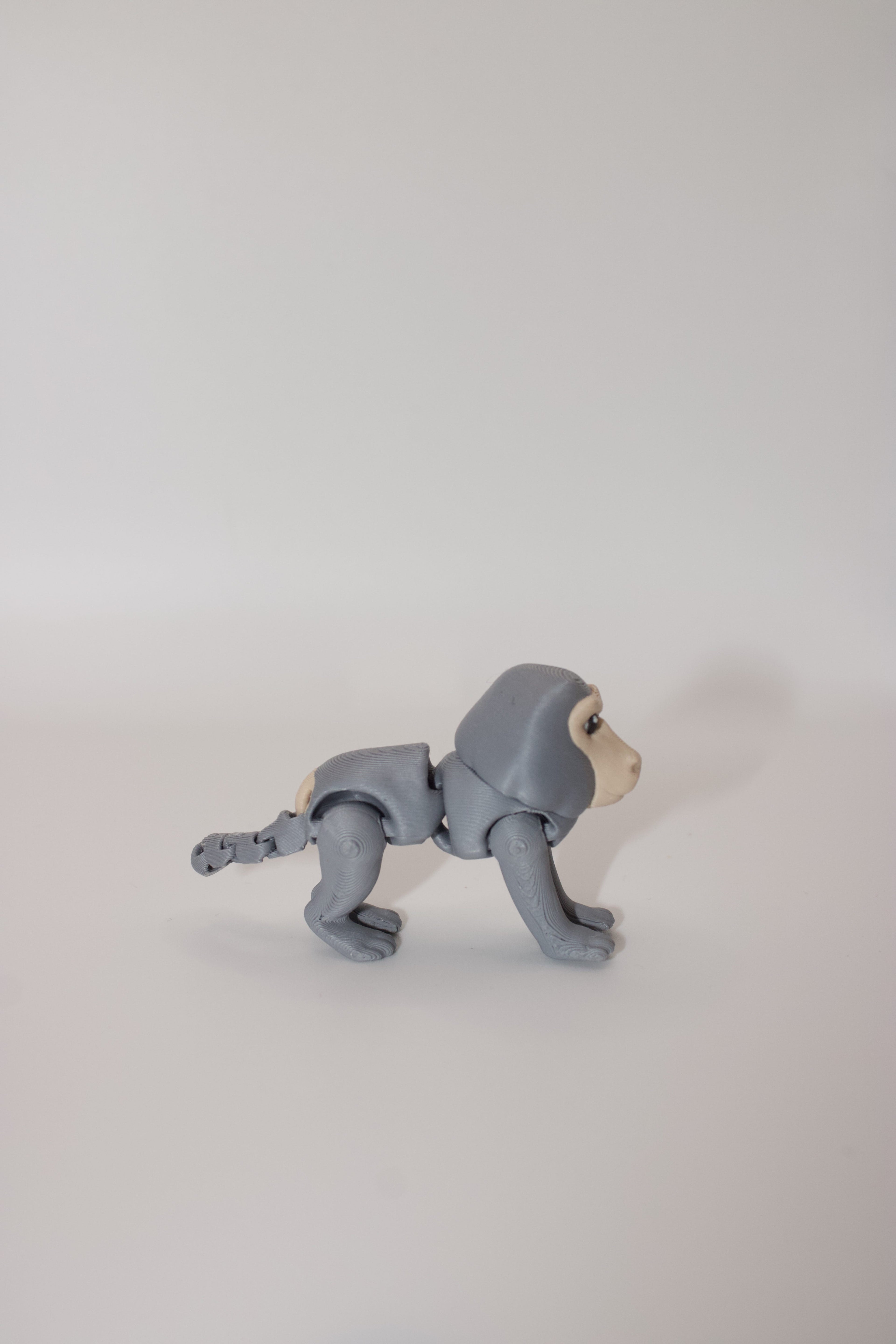 3D Printed Flexi Baboon Fidget Toy – Cute Articulated Monkey Figurine – Desk Toy, Stress Relief, Playful Gift for Kids & Adults