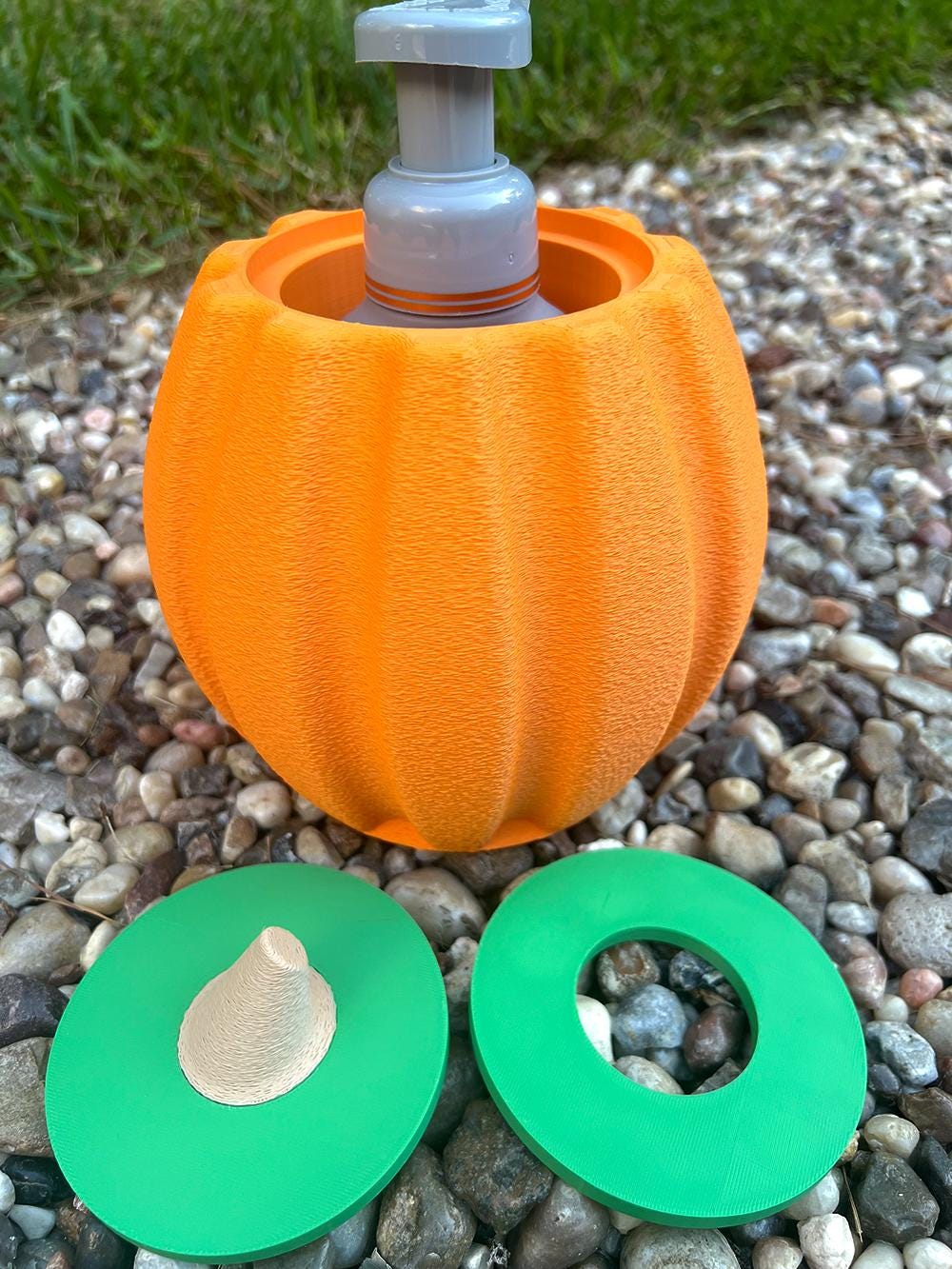 Pumpkin Soap Dispenser Holder – 3D Printed Fall Decor – White or Orange with Interchangeable Lids