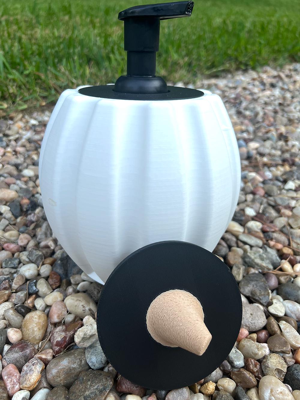 Pumpkin Soap Dispenser Holder – 3D Printed Fall Decor – White or Orange with Interchangeable Lids