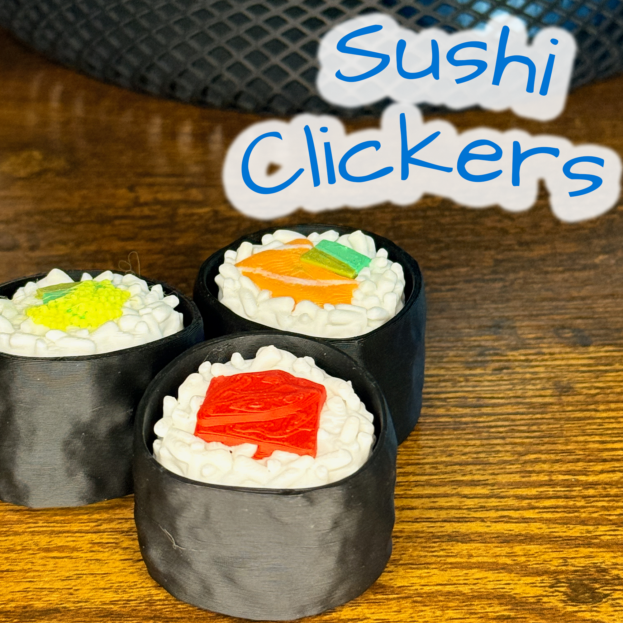 3D Printed Sushi Fidget Clickers – Sushi Roll Toy – Cute Desk Accessory for Stress Relief