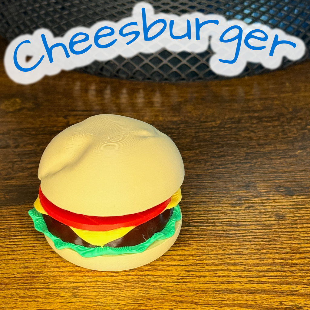 Burger Fidget Clicker – Cute 3D Printed Toy | Cheeseburger Stress Relief Desk Buddy
