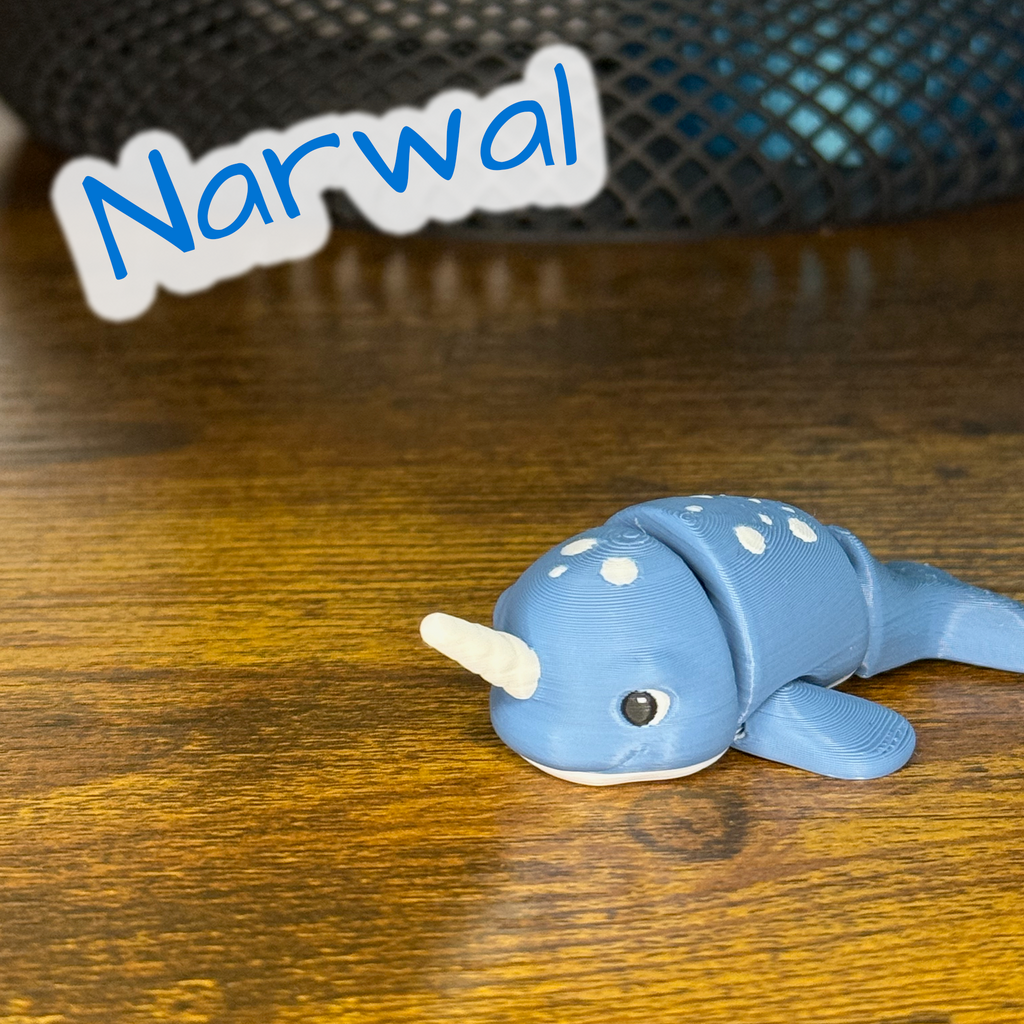 Flexi Articulated Narwal – Cute 3D Printed Toy | Noddin’ Narwal Ocean Fidget