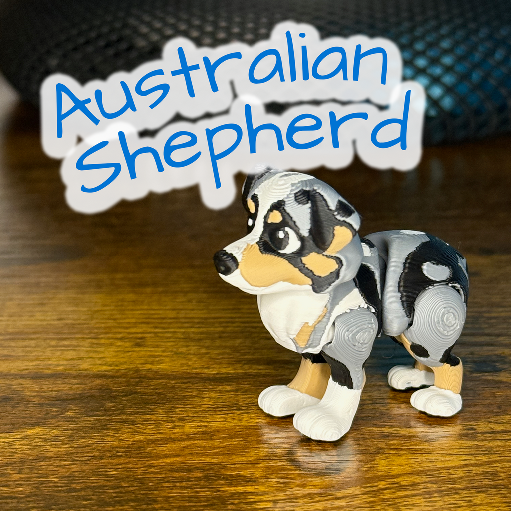 Australian Shepherd Articulated Dog Toy – 3D Printed Fidget Pet with Movable Joints