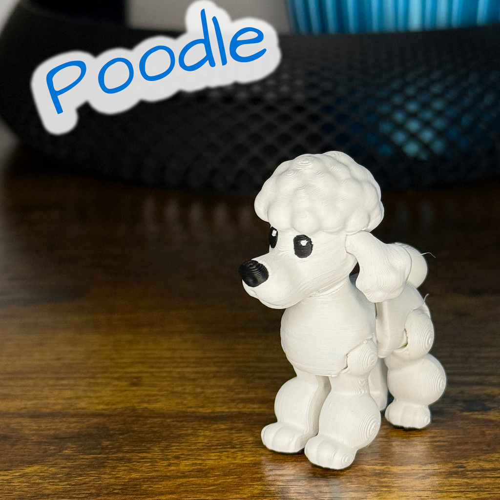 Articulated Poodle Toy – Cute 3D Printed Fidget Dog with Wiggle Ears & Toe Beans!